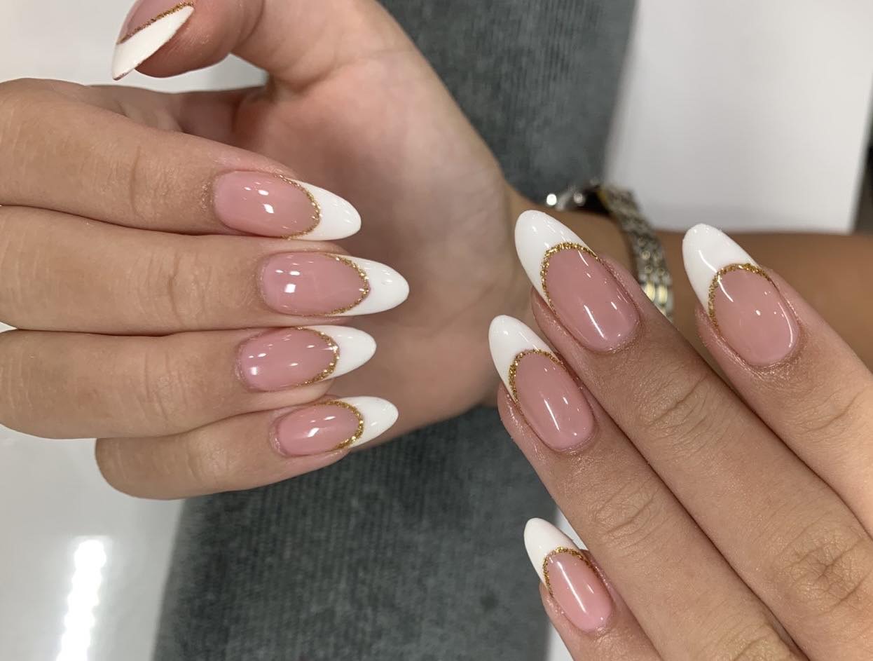 Signature Almond French Manicure with Gold Micro-Trim by Simply Nails Cairns