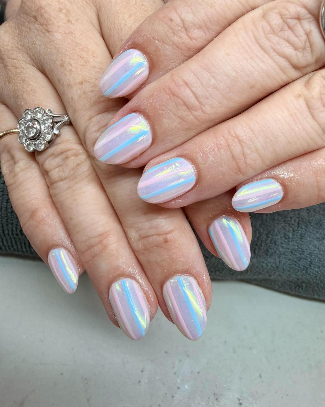Pastel pearl chrome nails